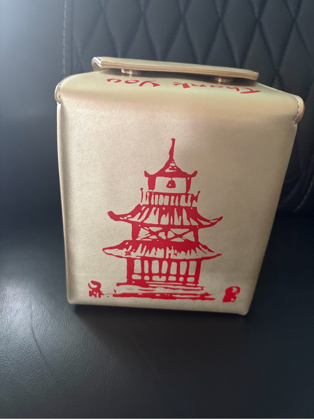 Gold Crossbody Bag with Red Pagoda Print